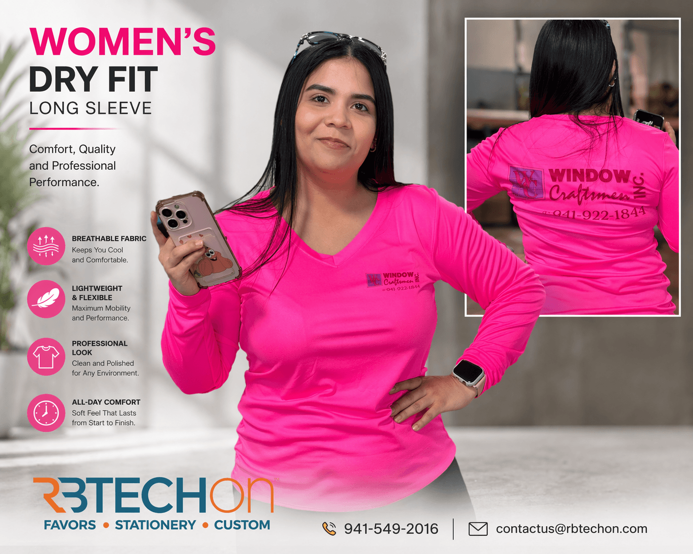 Women's custom long sleeve dry fit shirt Window Craftsmen