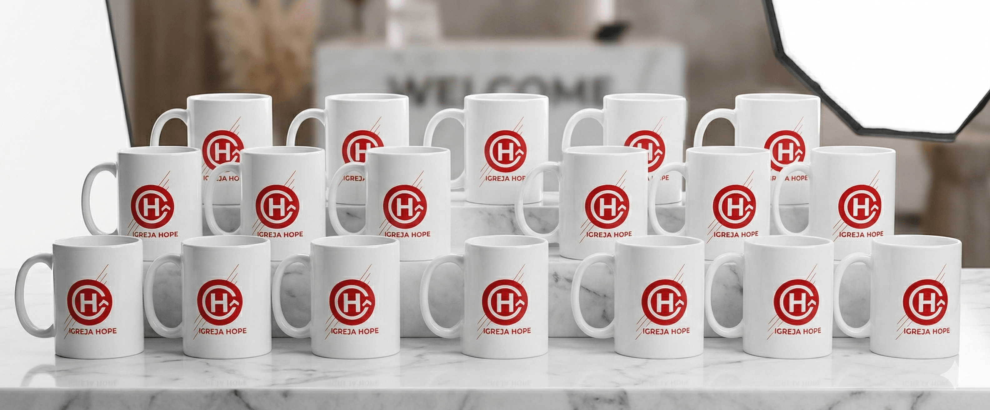 Custom branded mugs for Igreja Hope church event
