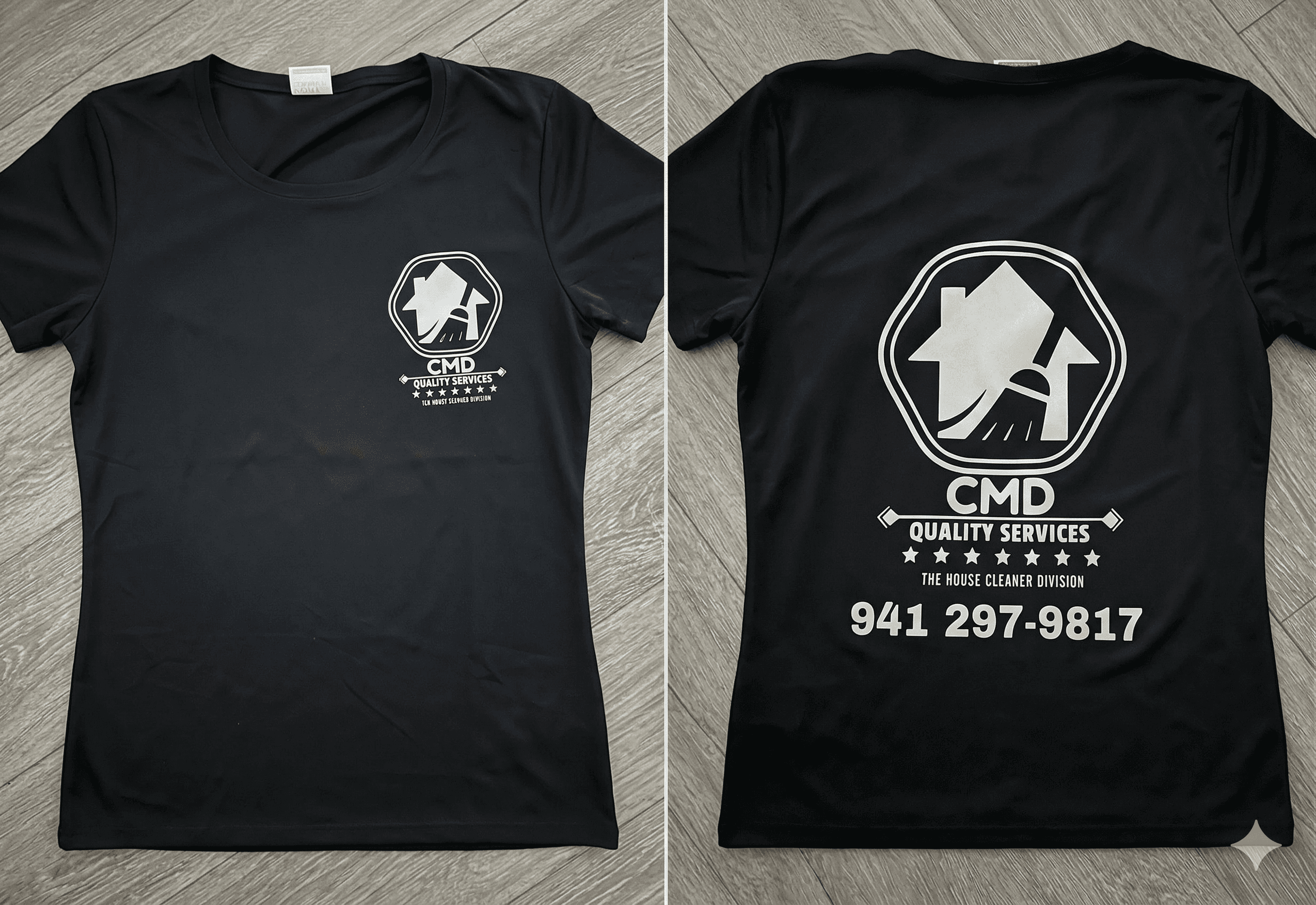 Women's custom v-neck t-shirt front and back — CMD Quality Services