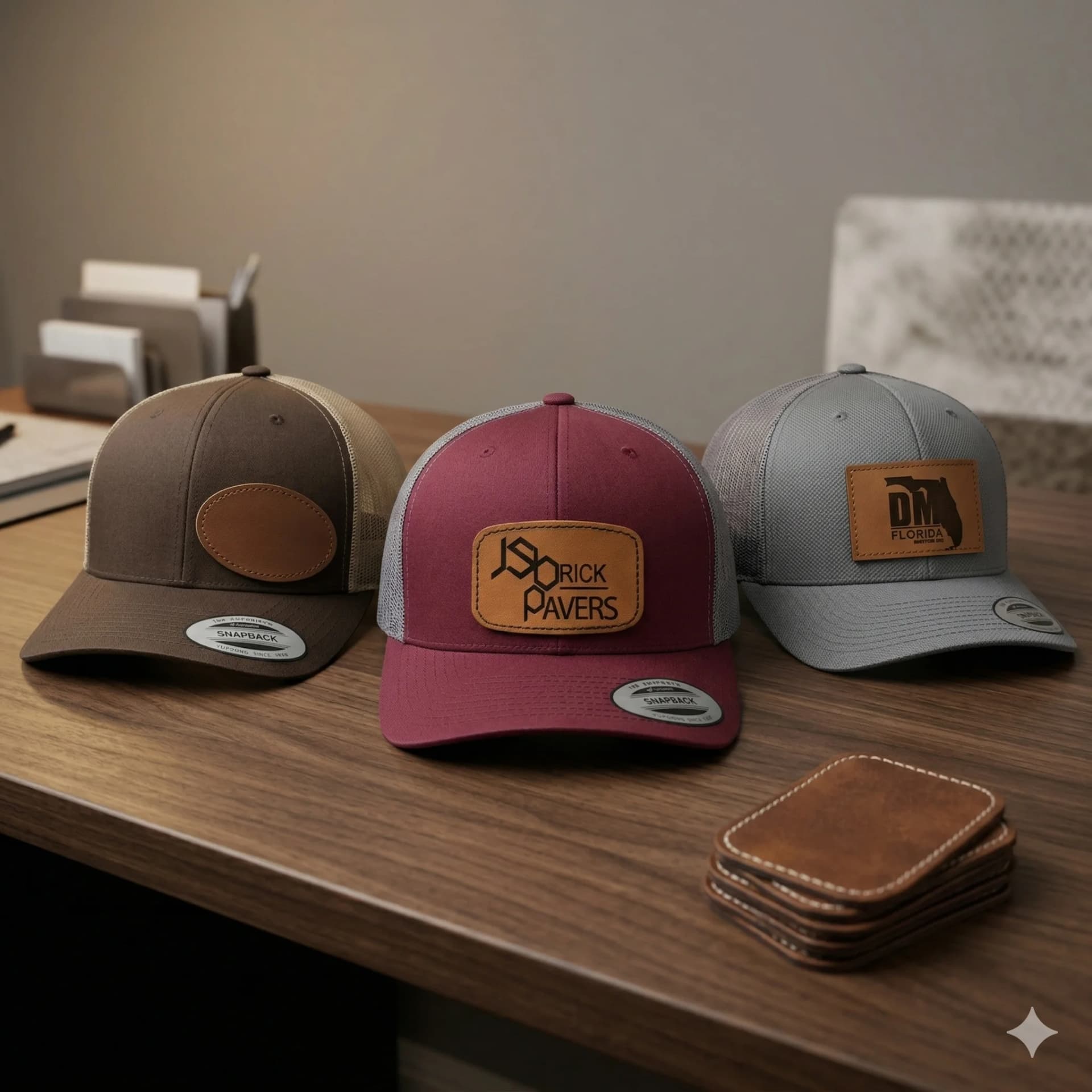 Custom snapback hats with leather patches — RBTechon